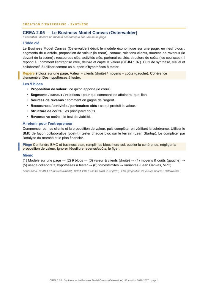 Première page de la synthèse