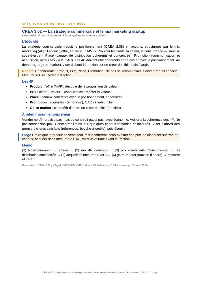 Première page de la synthèse