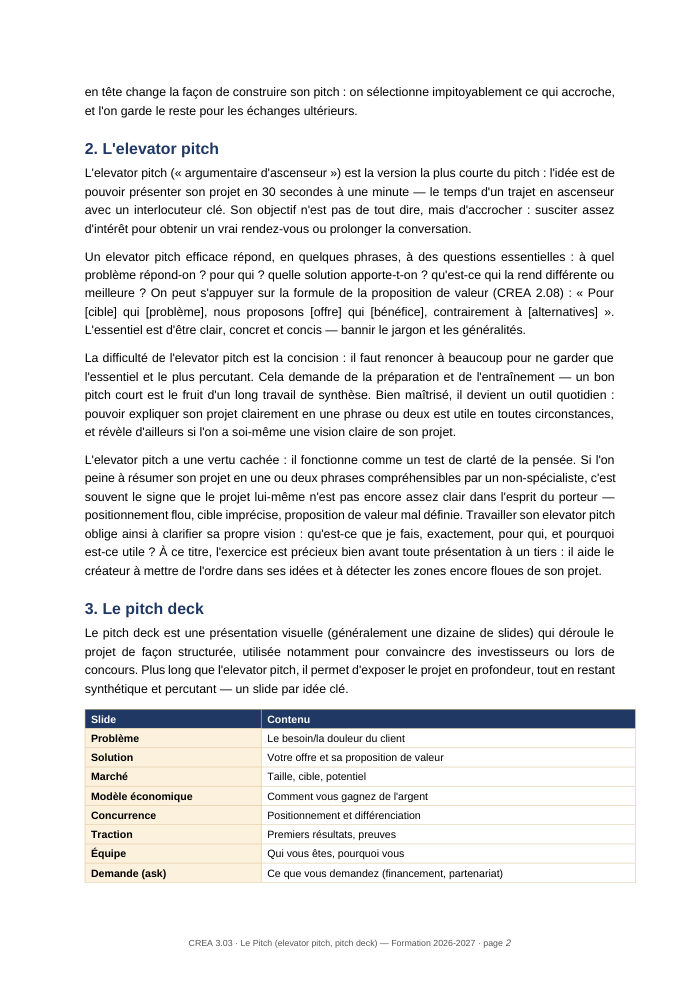 Une page du cours CREA 3.03