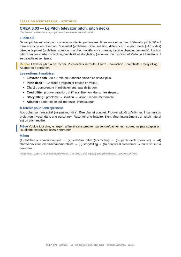 Première page de la synthèse
