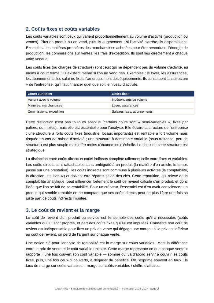 Une page du cours CREA 4.01