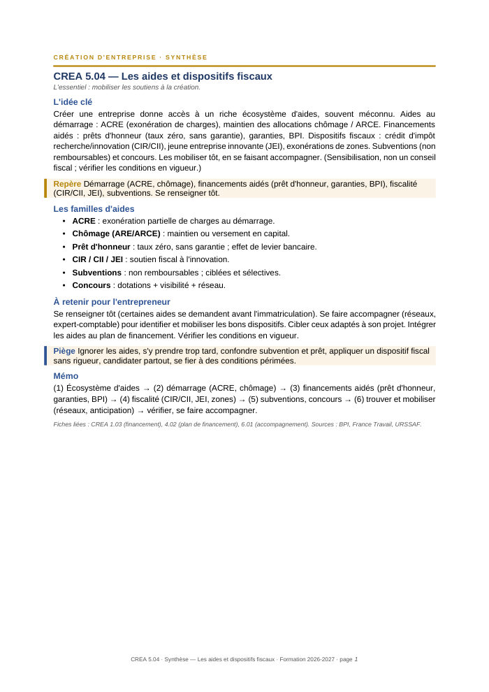 Première page de la synthèse
