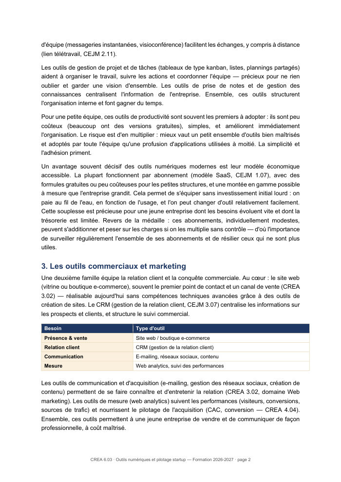 Une page du cours CREA 6.03