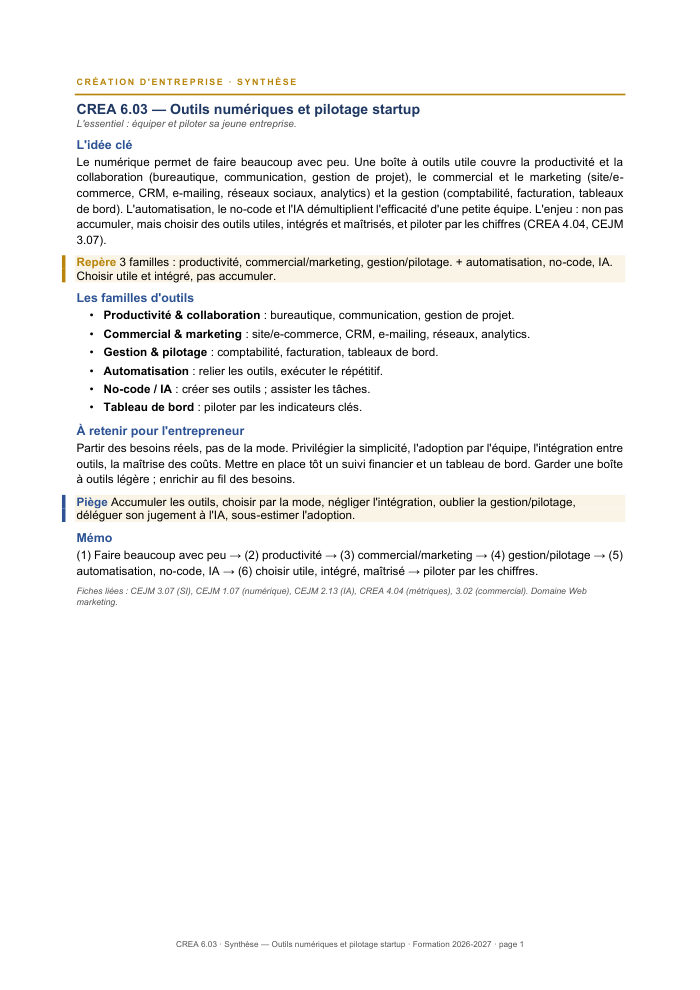 Première page de la synthèse