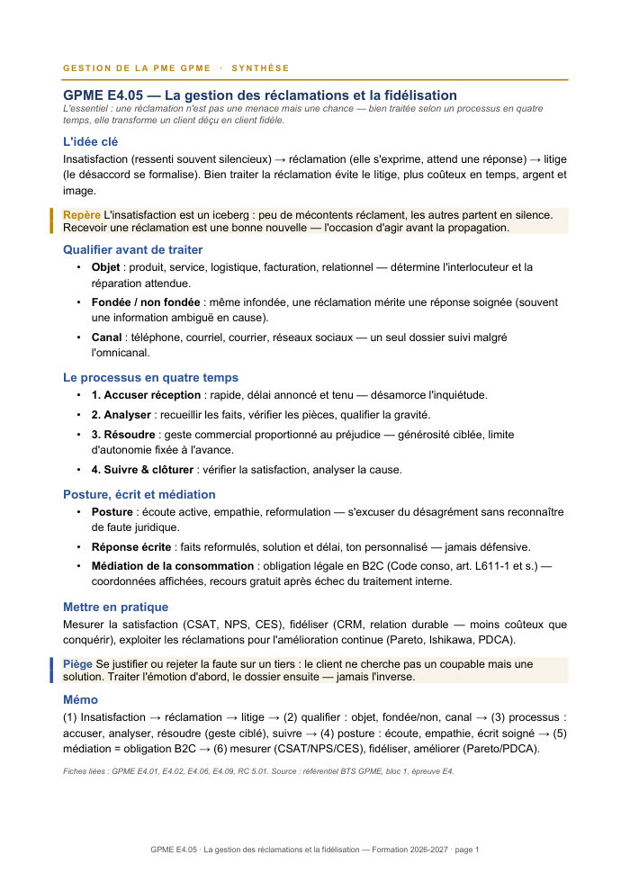 Première page de la synthèse