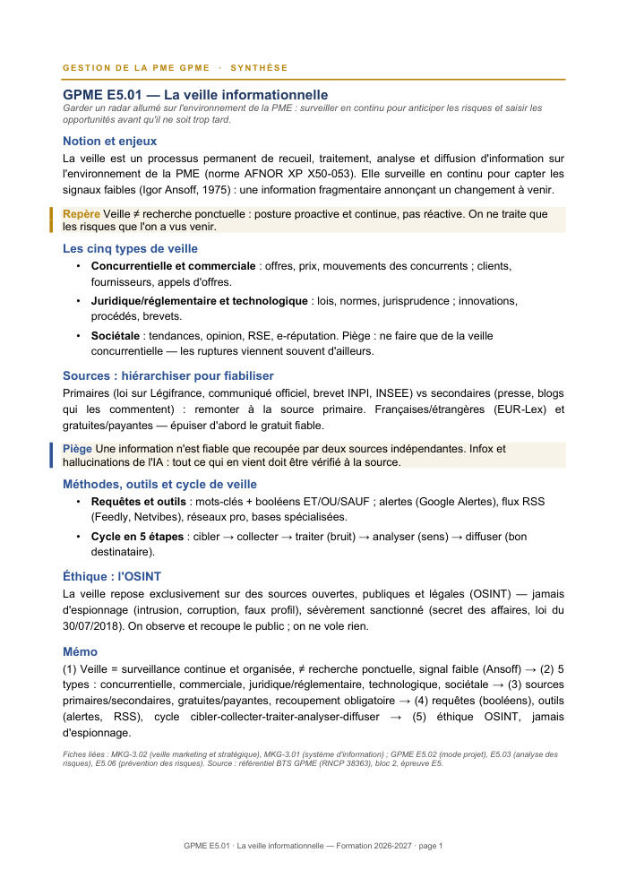 Première page de la synthèse