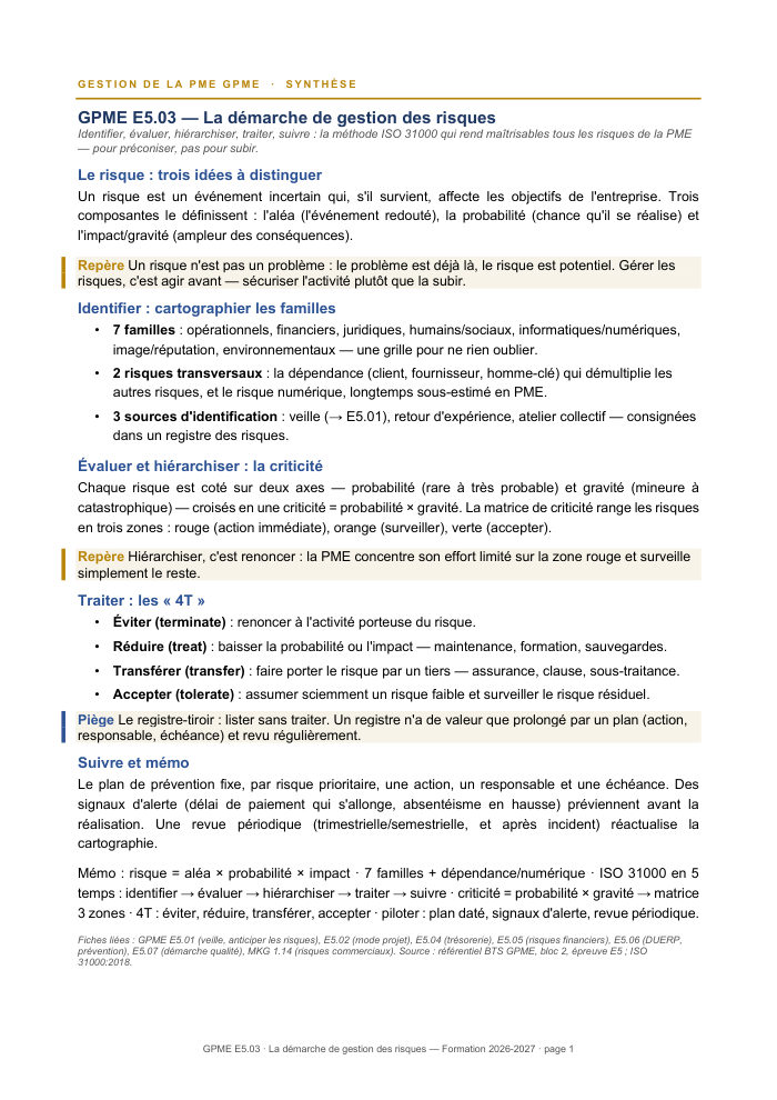 Première page de la synthèse
