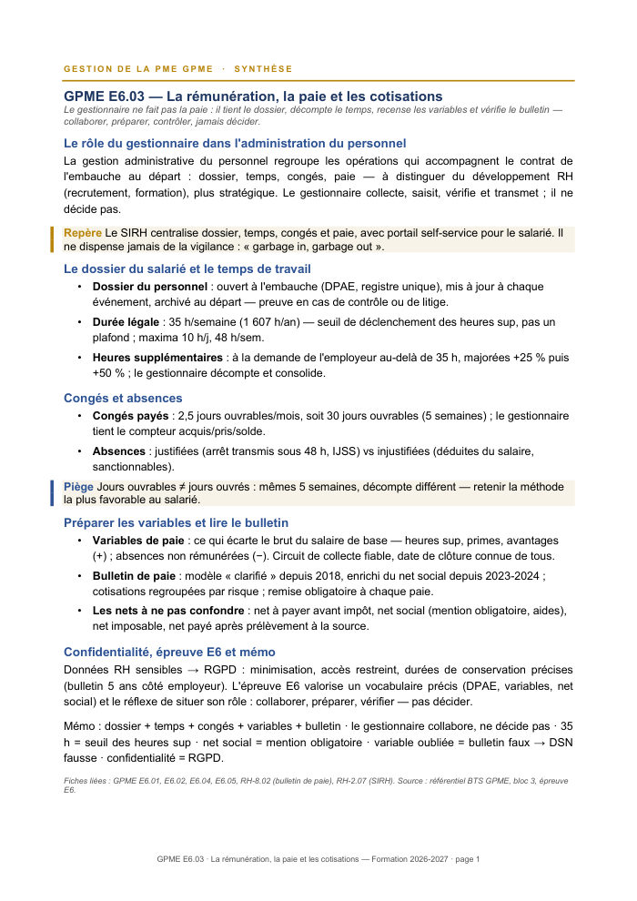 Première page de la synthèse
