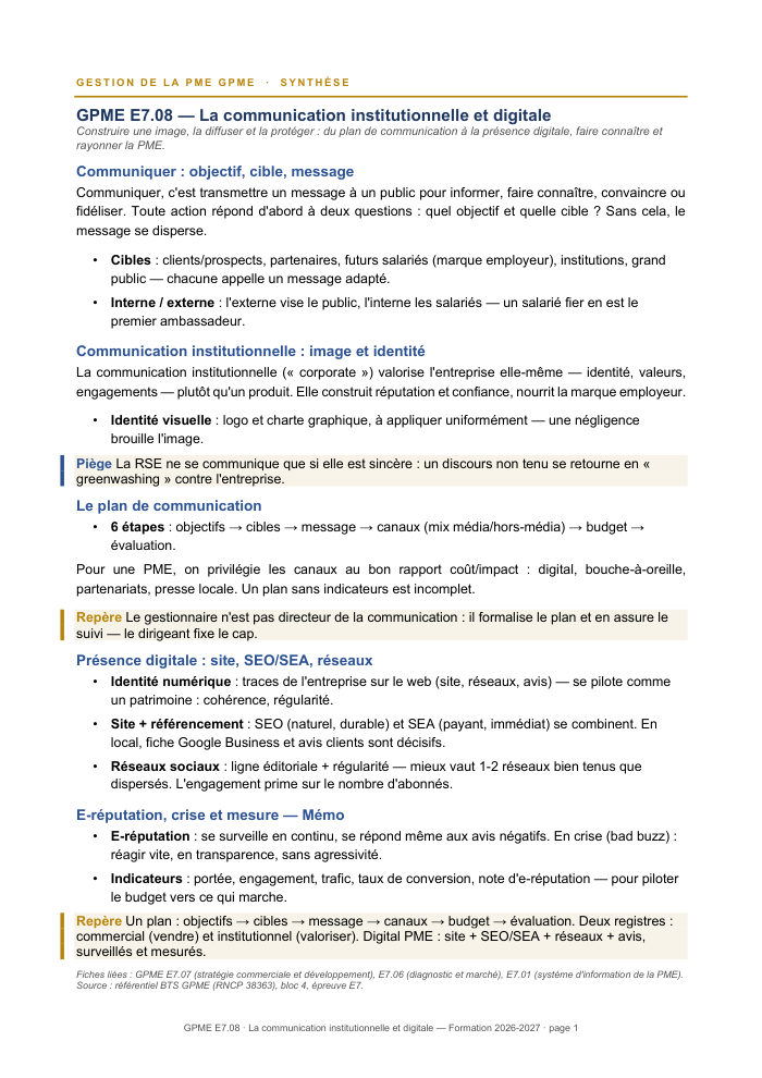 Première page de la synthèse