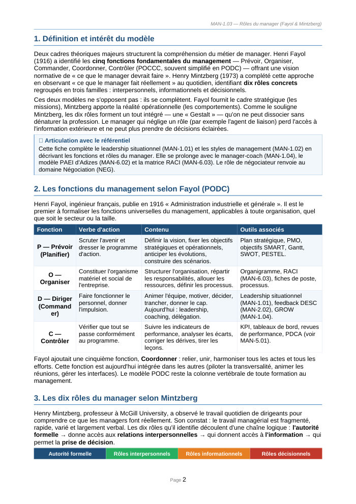 Une page du cours MAN 1.03
