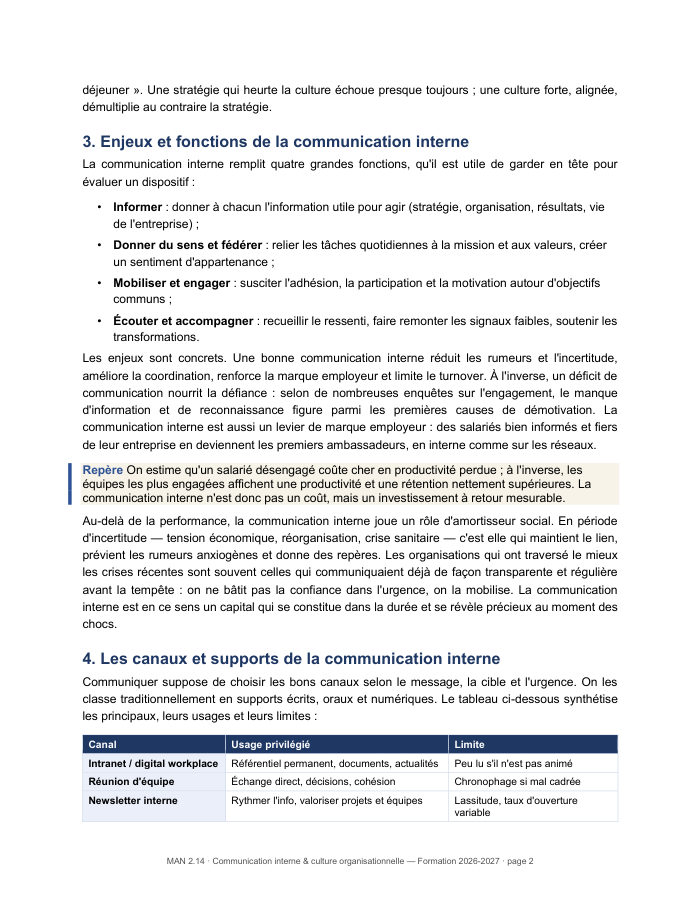 Une page du cours MAN 2.14