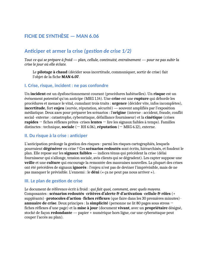 Première page de la synthèse