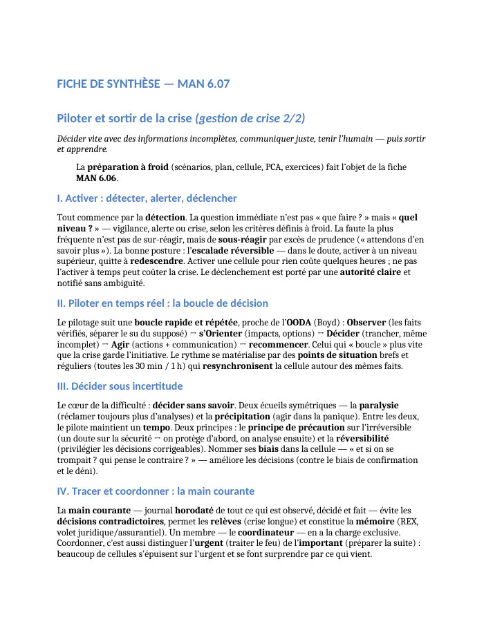 Première page de la synthèse