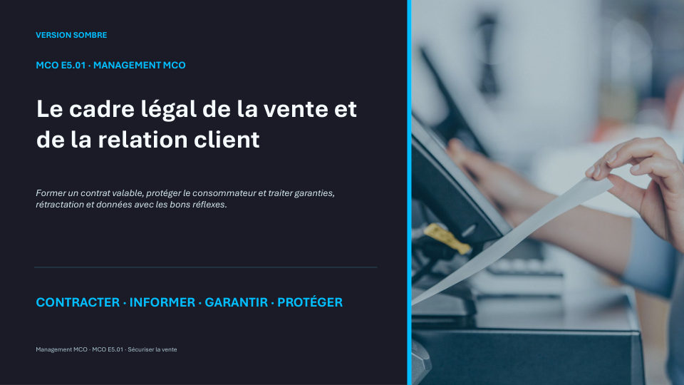 Première diapositive de la fiche MCO E5.01