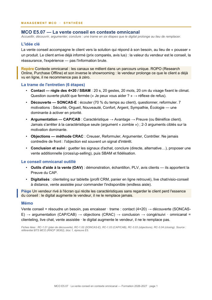 Première page de la synthèse