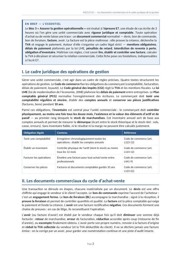 Une page du cours MCO E7.01