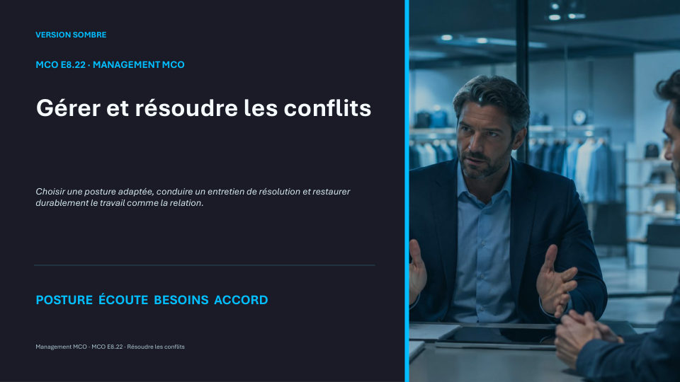 Première diapositive de la fiche MCO E8.22