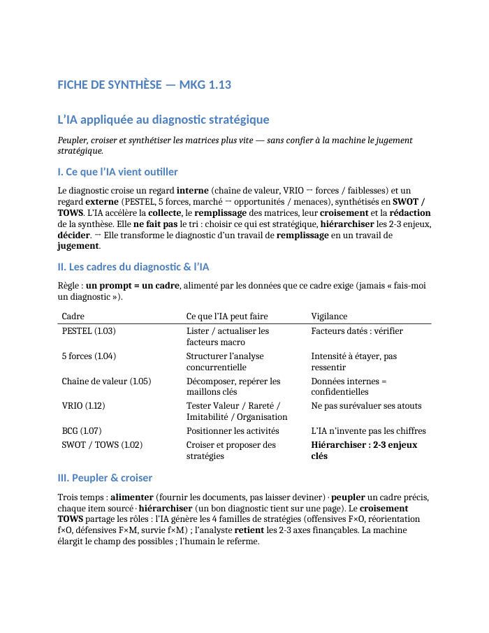 Première page de la synthèse