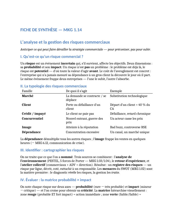 Première page de la synthèse