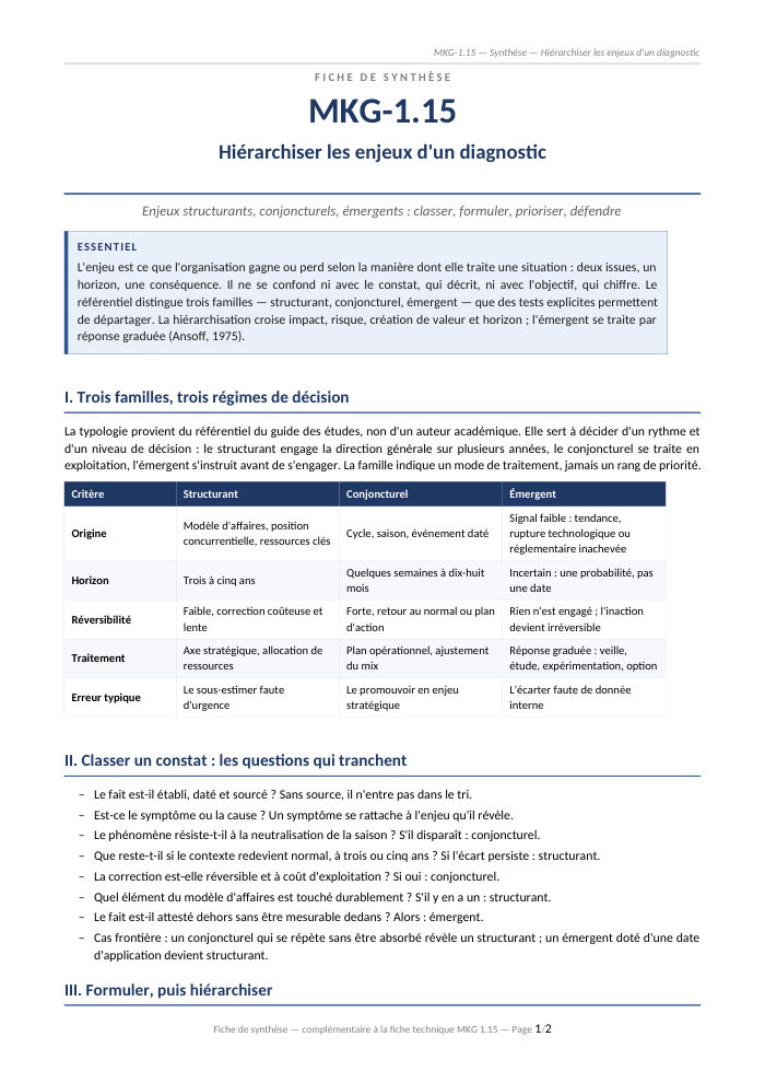 Première page de la synthèse