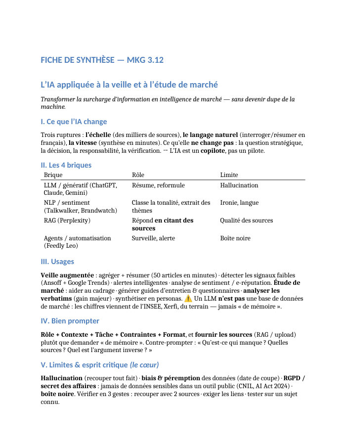 Première page de la synthèse