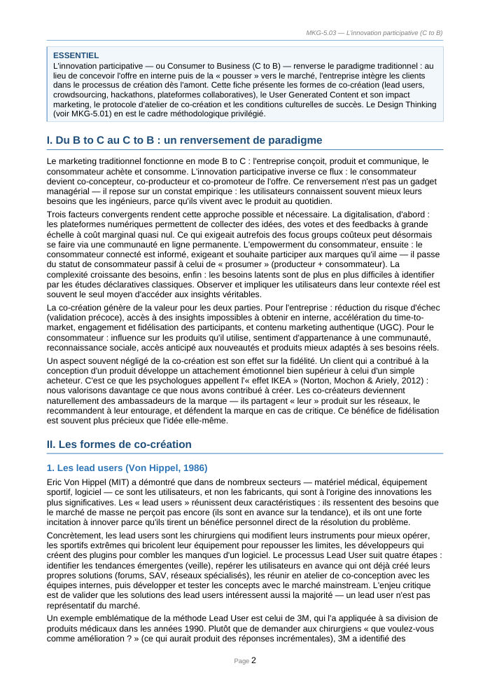 Une page du cours MKG 5.03