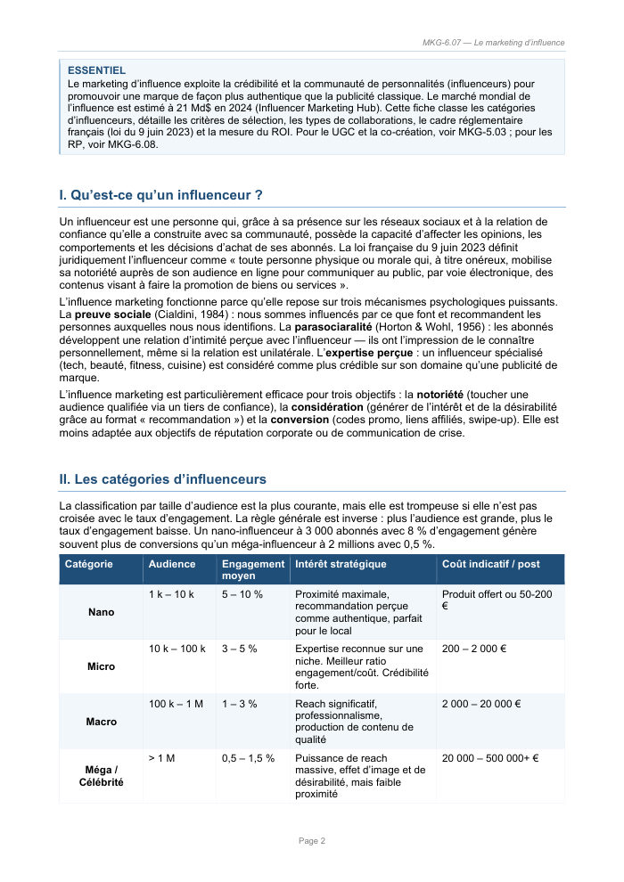 Une page du cours MKG 6.07