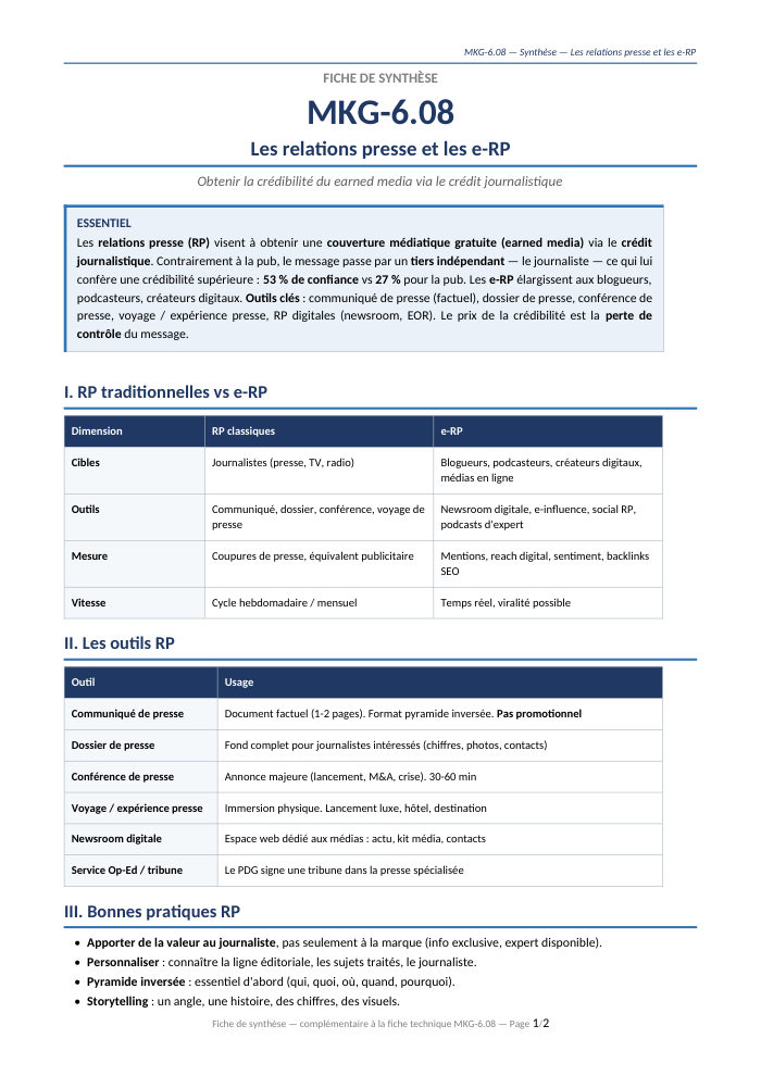 Première page de la synthèse