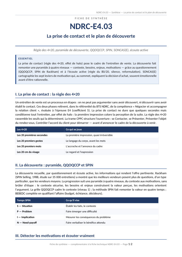 Première page de la synthèse