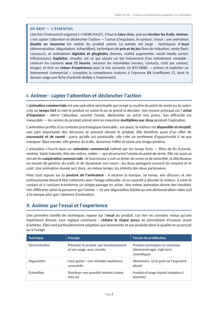 Une page du cours NDRC E4.08