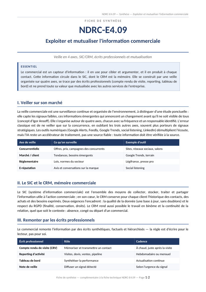 Première page de la synthèse