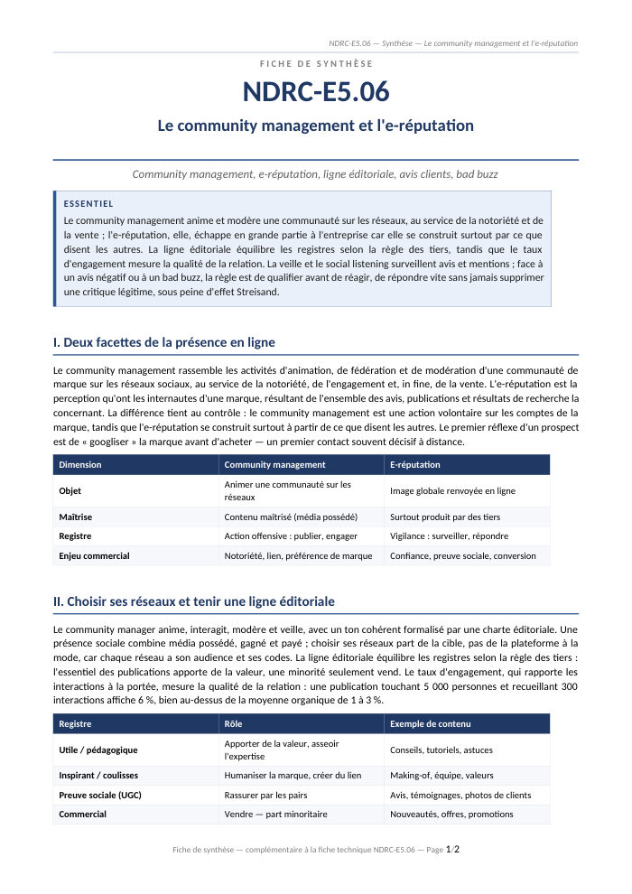 Première page de la synthèse