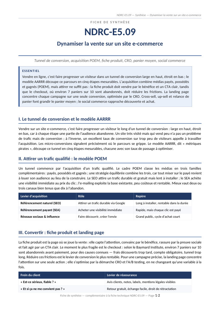 Première page de la synthèse
