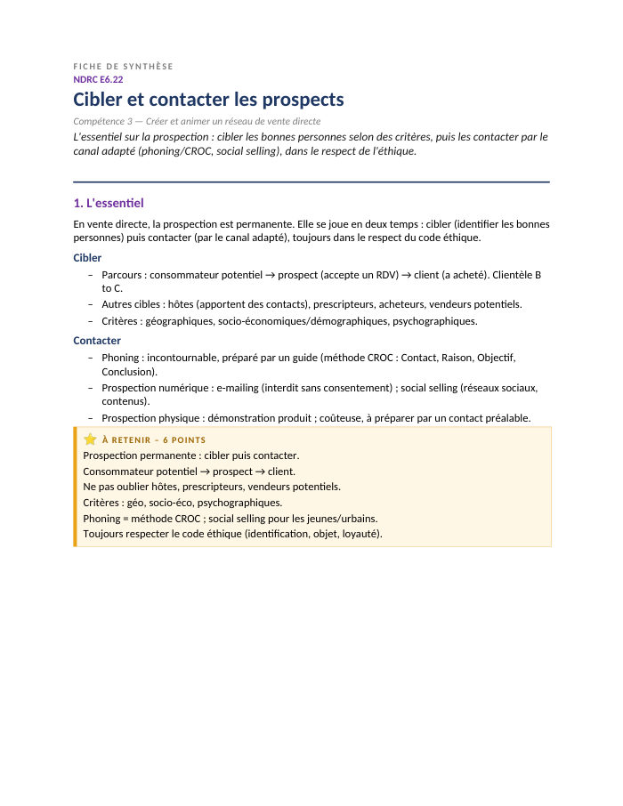 Première page de la synthèse