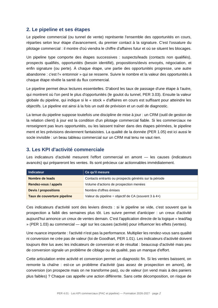 Une page du cours PER 4.01