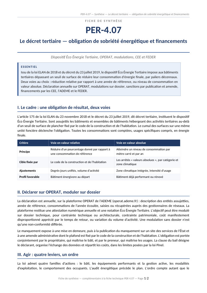 Première page de la synthèse