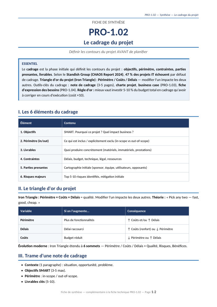Première page de la synthèse