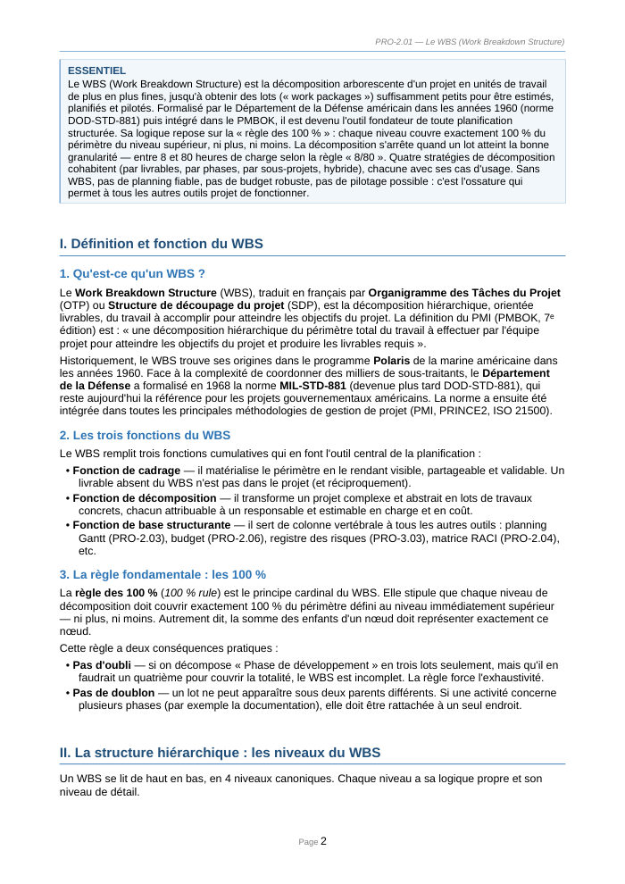 Une page du cours PRO 2.01