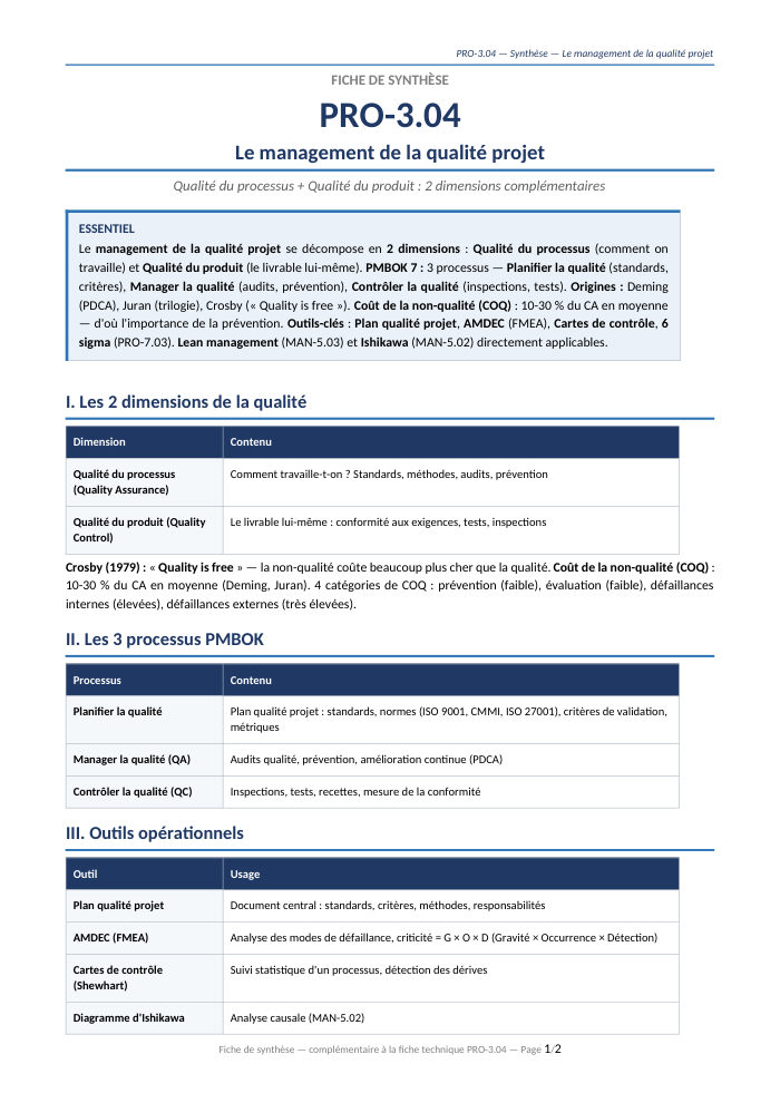 Première page de la synthèse