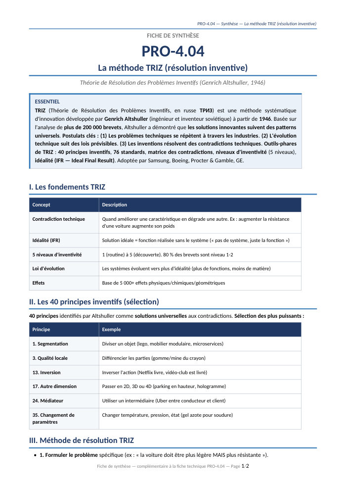 Première page de la synthèse