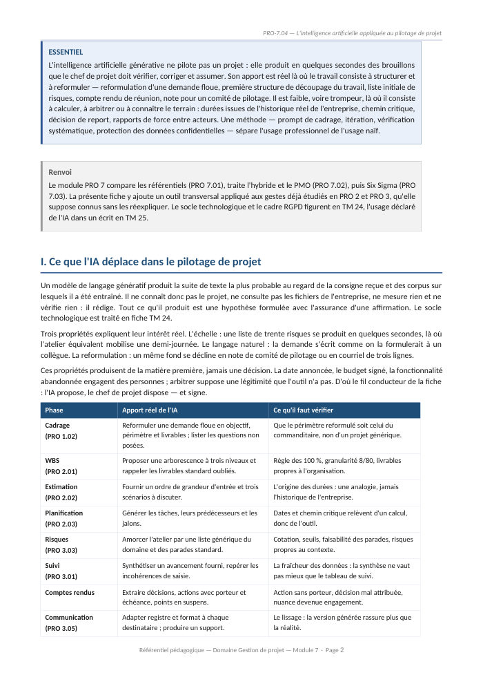 Une page du cours PRO 7.04