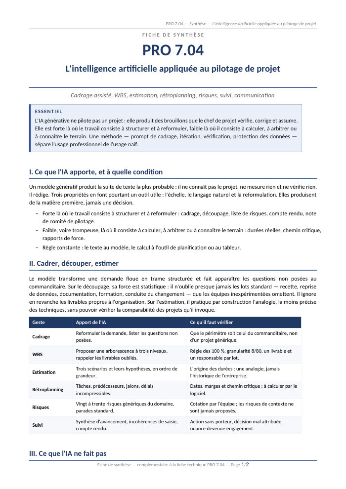 Première page de la synthèse