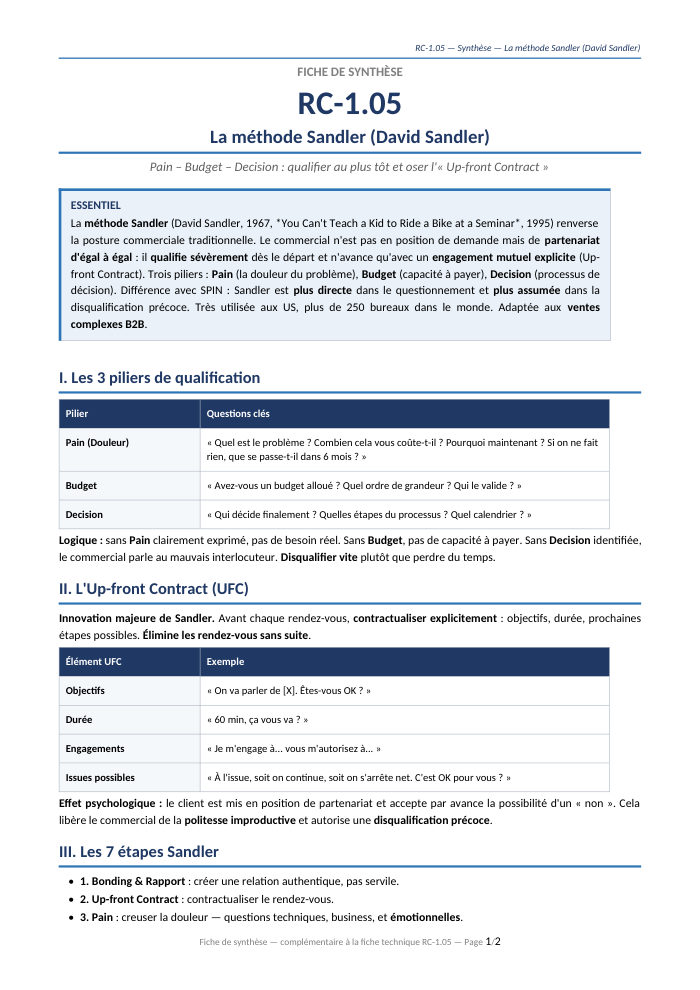 Première page de la synthèse