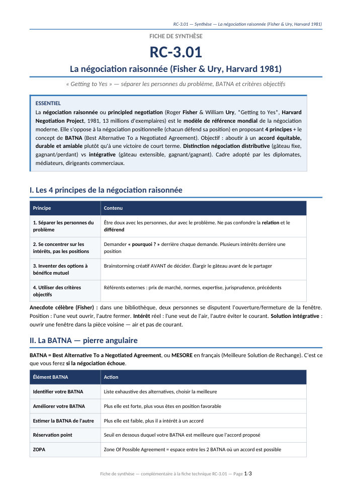 Première page de la synthèse