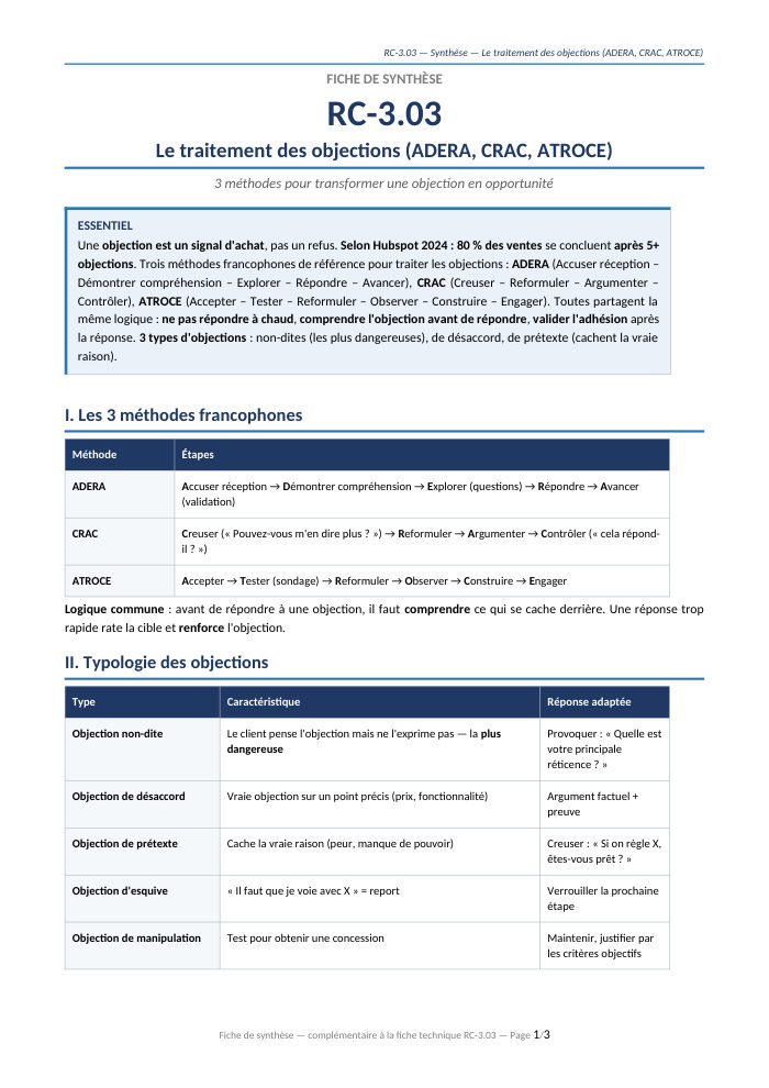 Première page de la synthèse