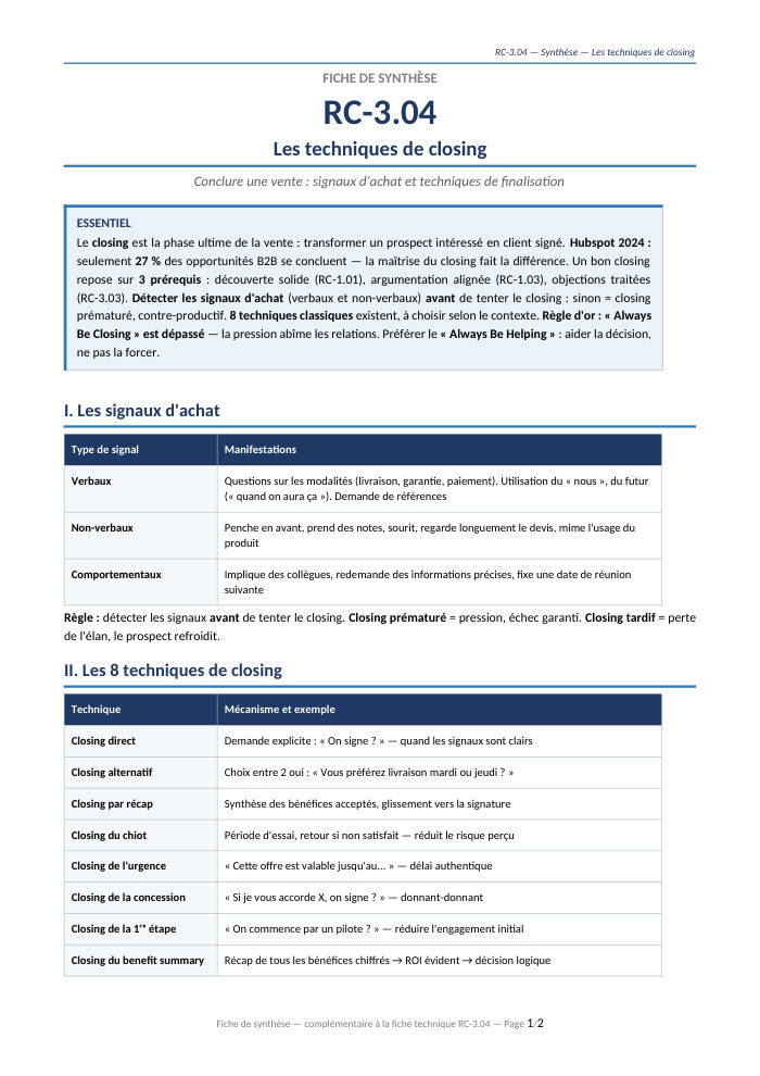 Première page de la synthèse