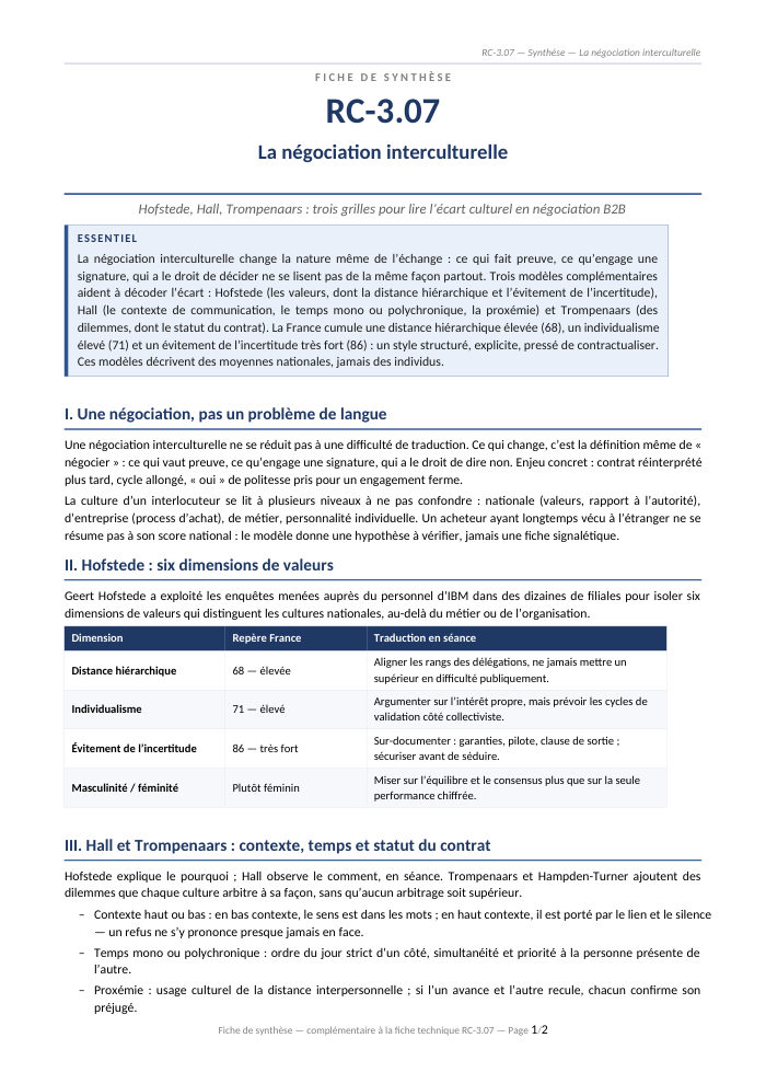 Première page de la synthèse