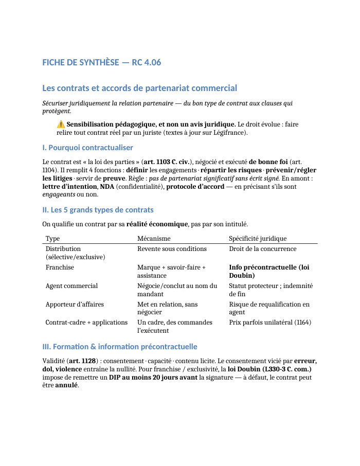 Première page de la synthèse