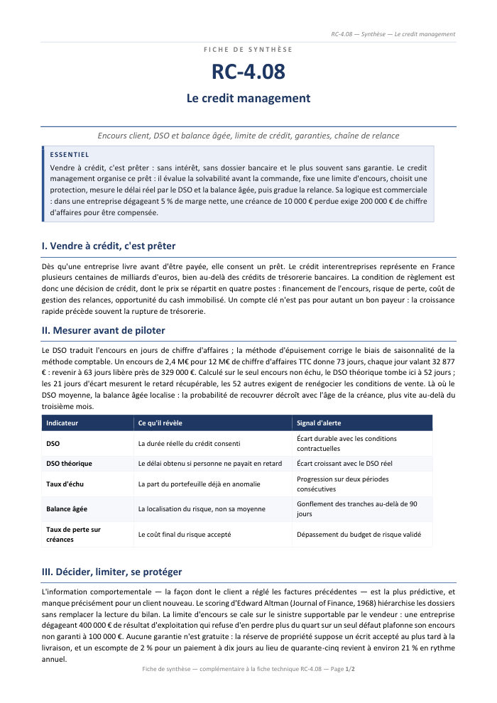 Première page de la synthèse
