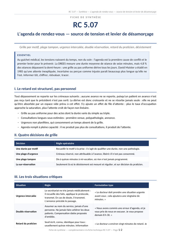 Première page de la synthèse